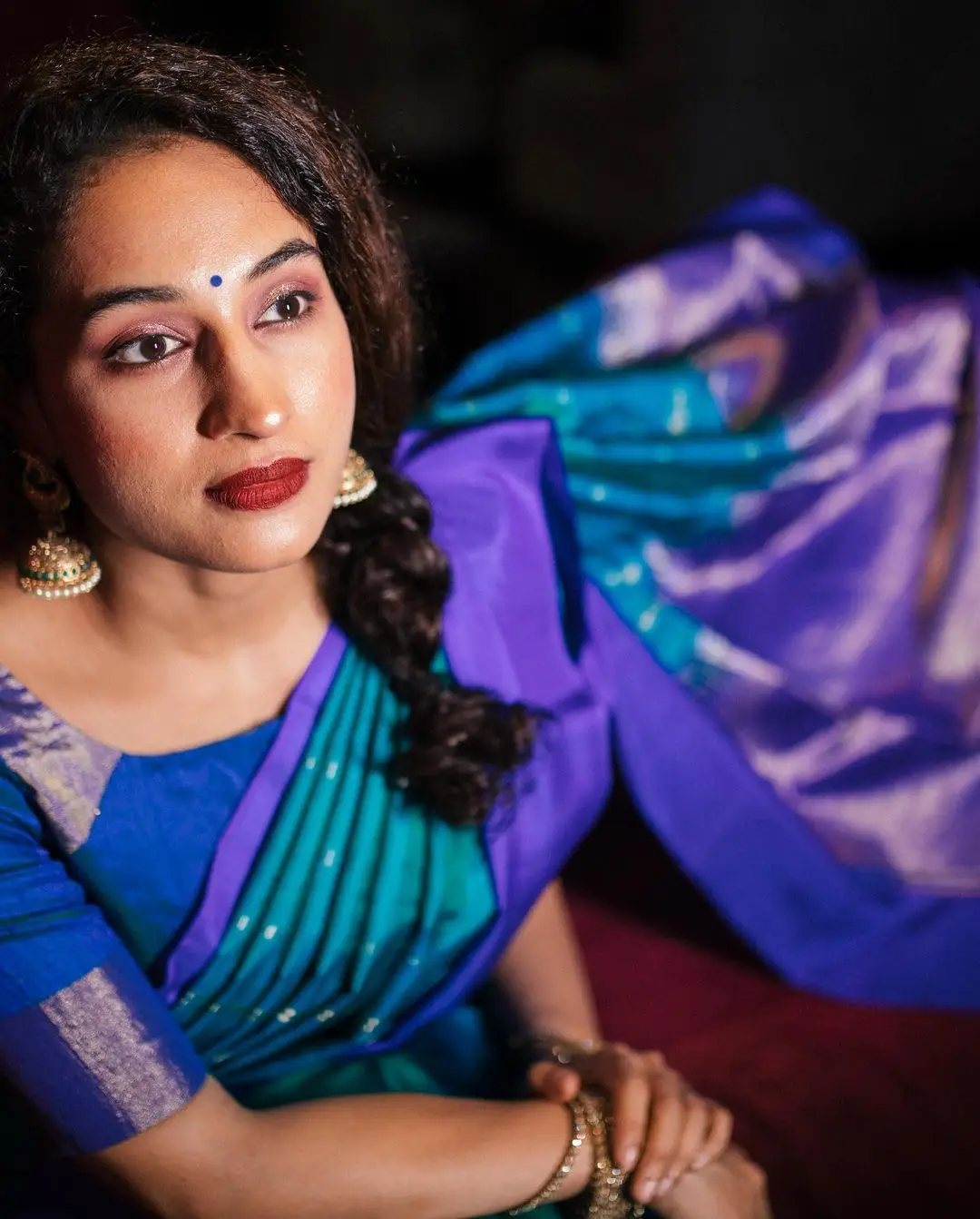 Pooja Ramachandran Stills in Blue Saree Blouse